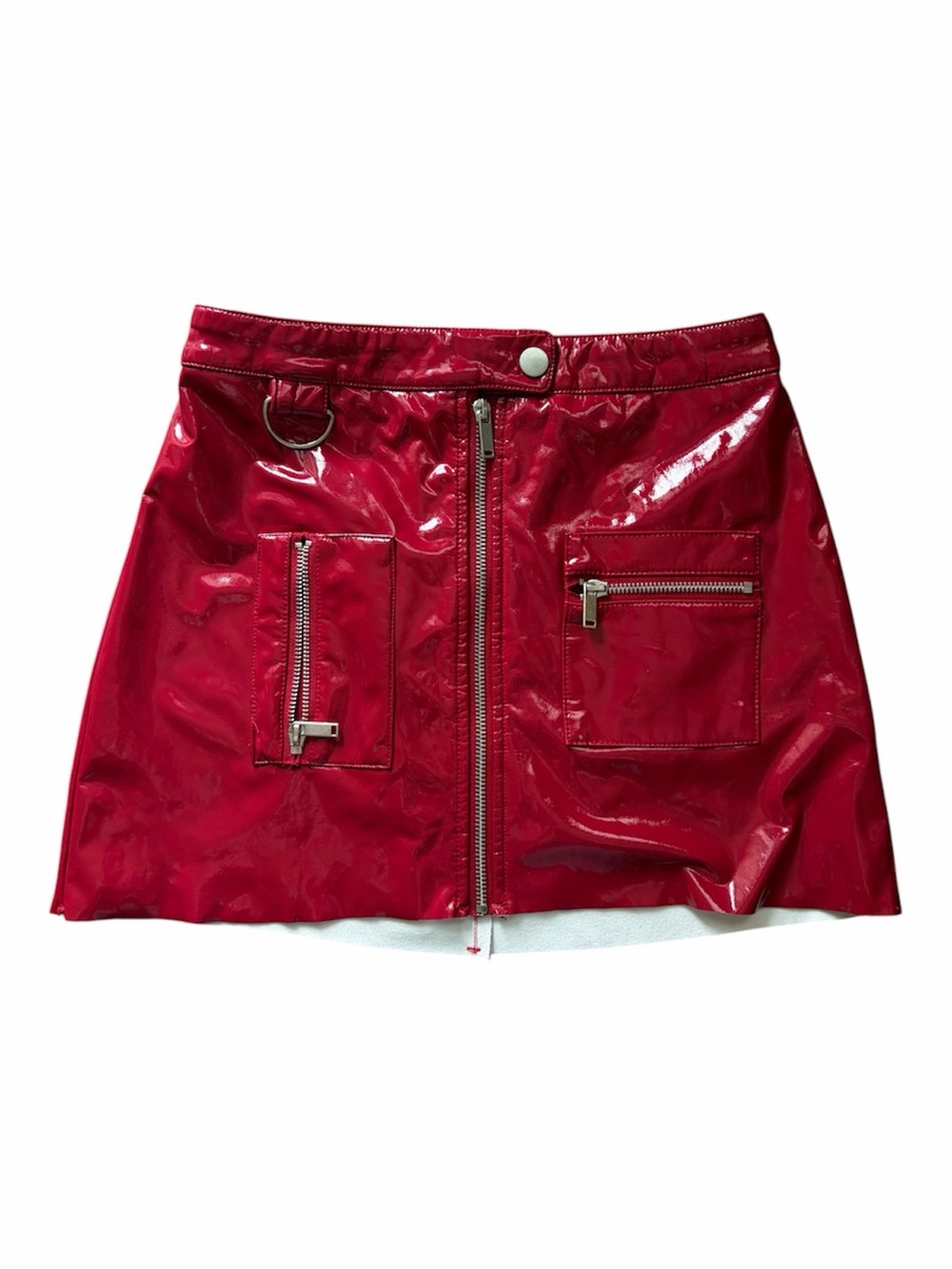 Garage Y2K Red Patent Faux Leather Zip Front Mini Skirt Pleather Moto Indie Punk